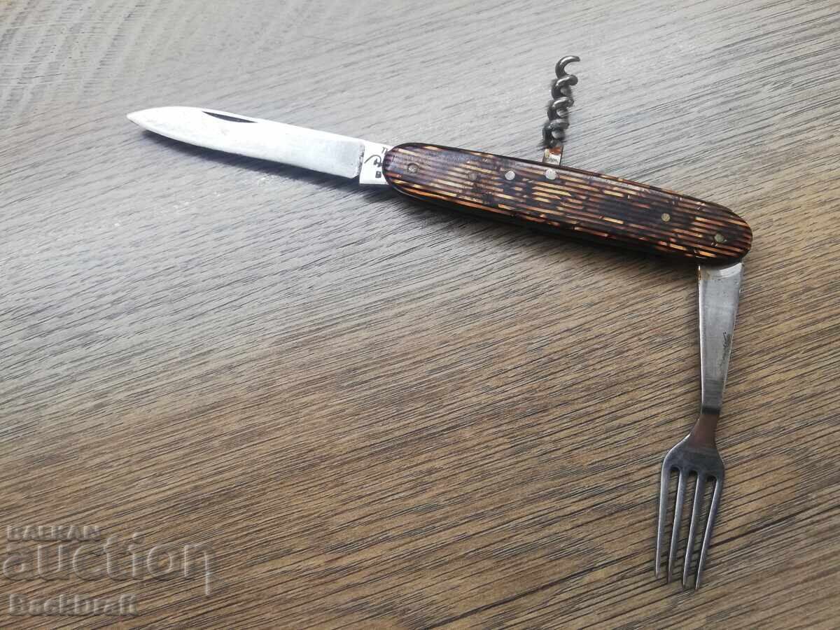 Bulgarian Pocket Knife, Knife with Fork, Bukovets, Rare Pattern