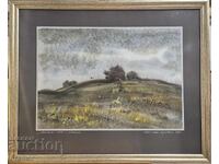 Large Watercolor by the Centenarian Sava Tsonovski Landscape - Summer 1B