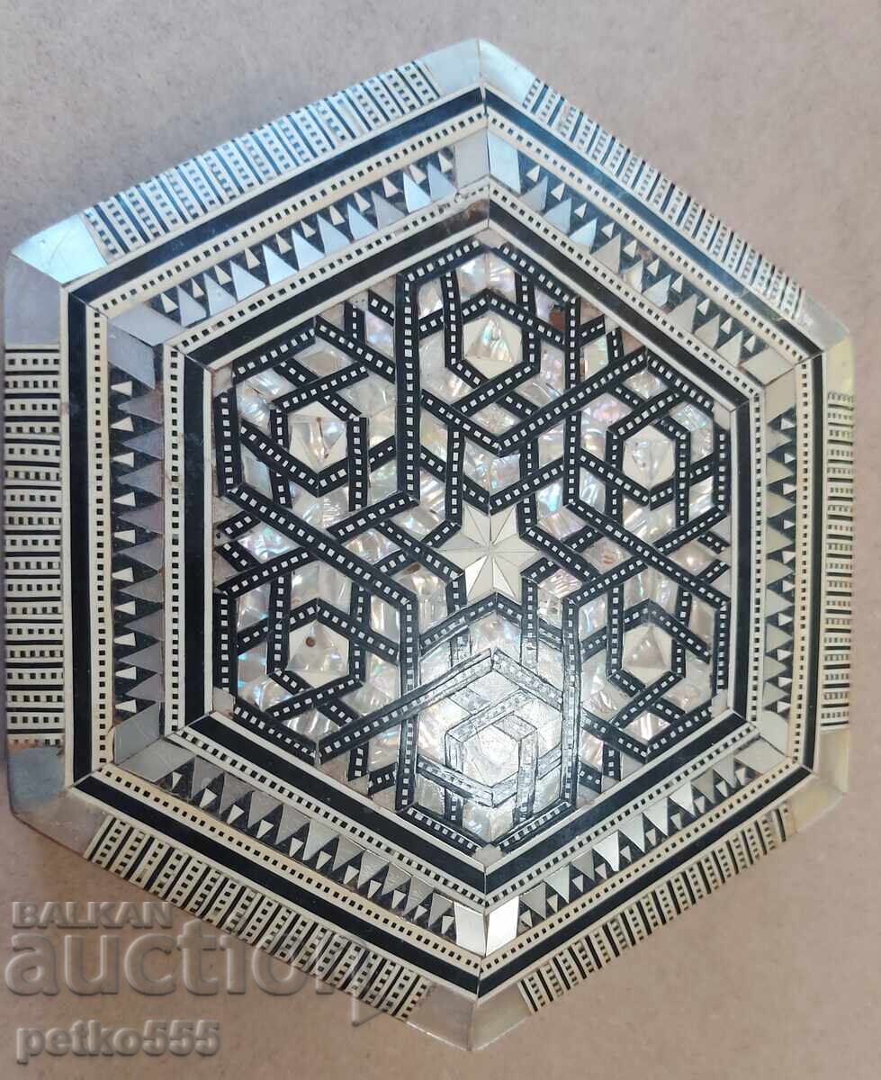 Cutie veche de lemn pentru bijuterii sidef Intarsie - 6