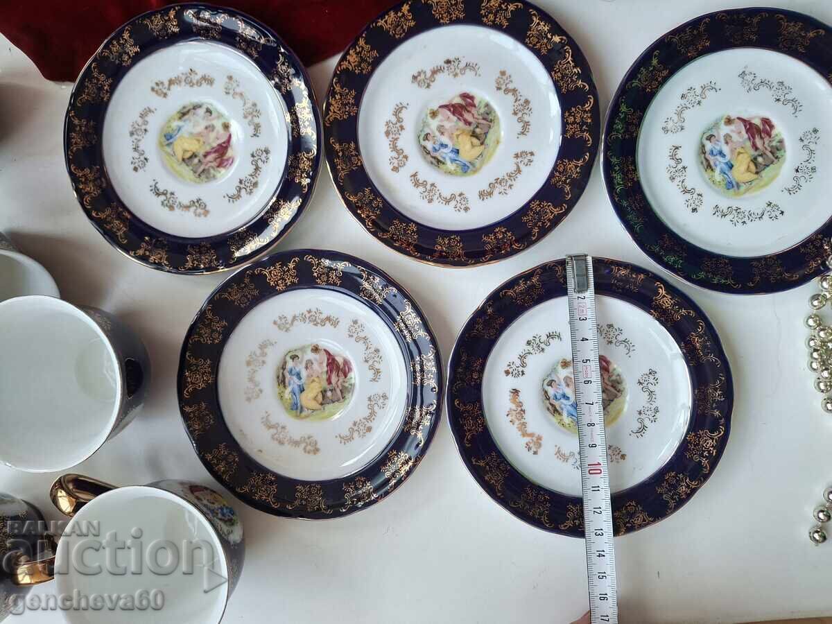 Frumos serviciu de cafea ceh cobalt, aurit, cele 3 grații - 5