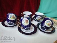 Frumos serviciu de cafea ceh cobalt, aurit, cele 3 grații