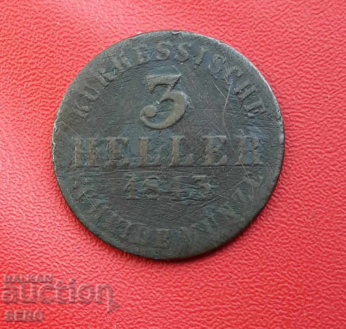Germany-Hesse-Kassel-3 Heller 1843 Germany-Hesse-Kassel-3 Heller 1843