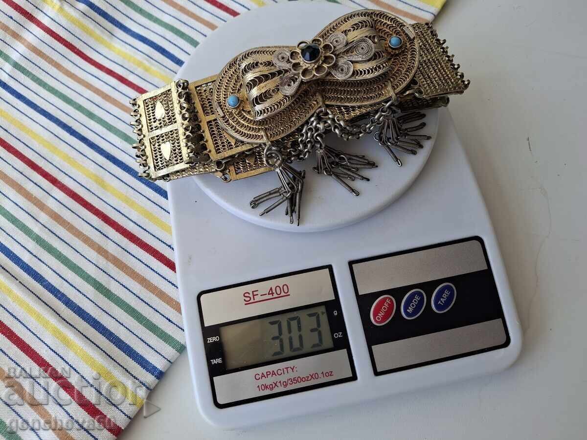 Centură paftă 1930, lucrată manual, argint, sacan, aurită - 6