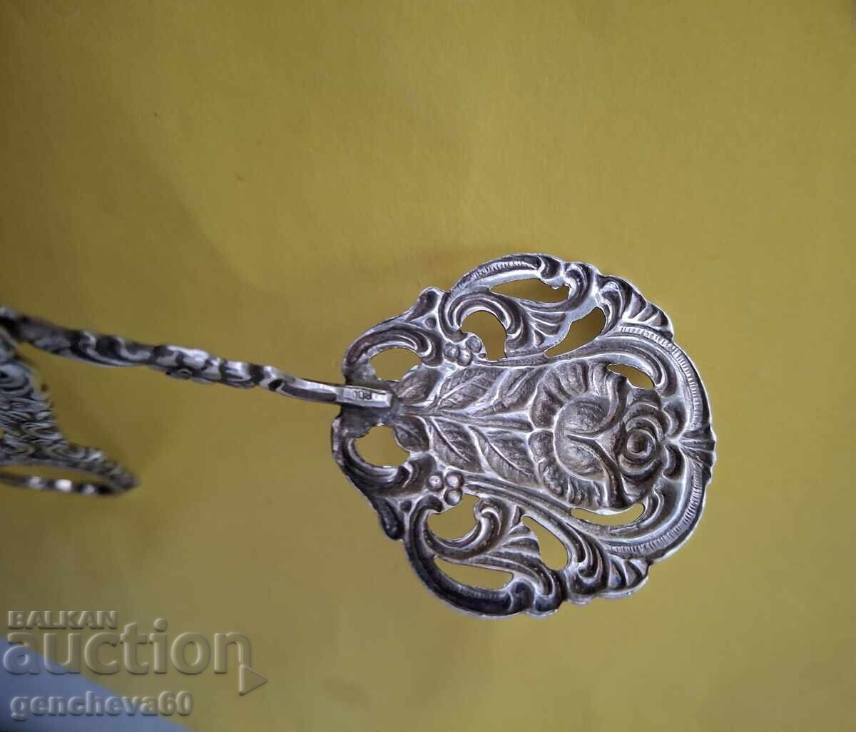 Βικτοριανή τσιμπίδα για κέικ ασήμι 800 με φλοράλ μοτίβο - 6