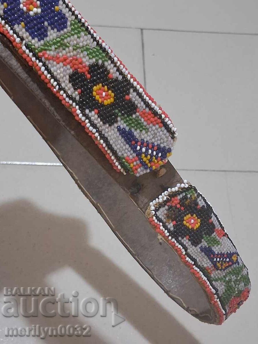 Belt from a folk costume with beads, beaded children's belt, blue beads - 6 Belt from a folk costume with beads, beaded children's belt, blue beads - 6