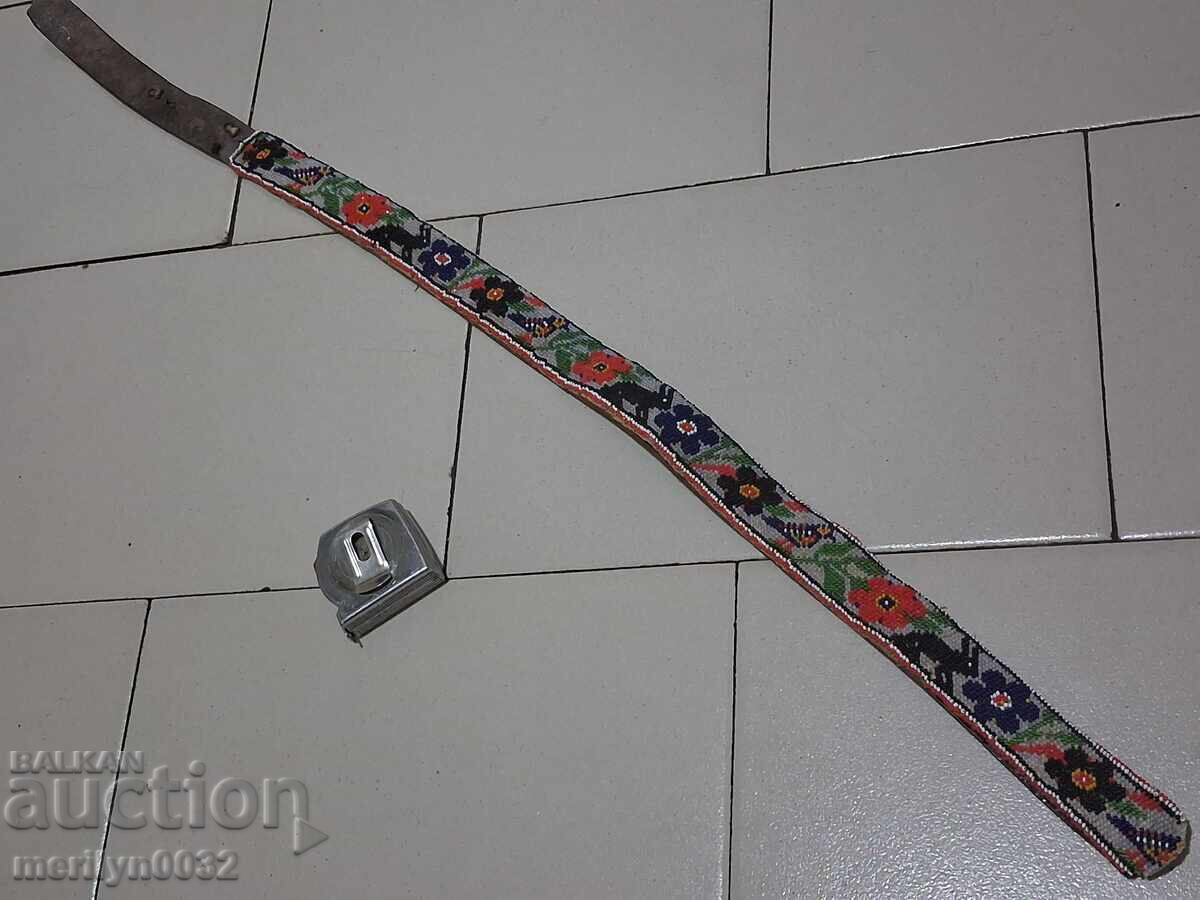 Belt from a folk costume with beads, beaded children's belt, blue beads - 7 Belt from a folk costume with beads, beaded children's belt, blue beads - 7