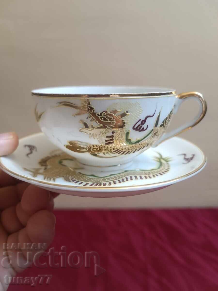 Ceașcă și farfurioară japoneză litofanie, geișă, fată, dragon, 30