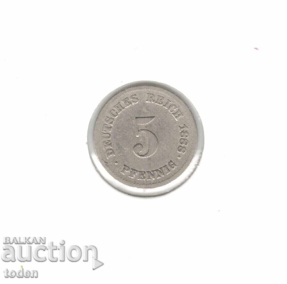 Auction  Germany 5 Pfennig 1888 F - KM# 3 - Wilhelm I - Type 1 - Large Shield