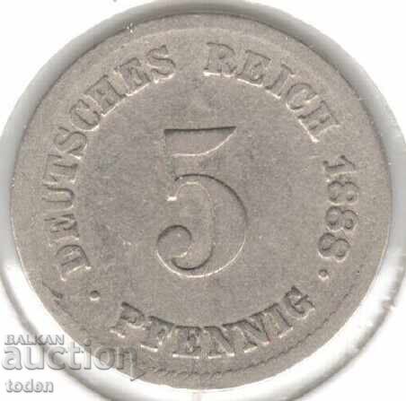 Germany 5 Pfennig 1888 F - KM# 3 - Wilhelm I - Type 1 - Large Shield