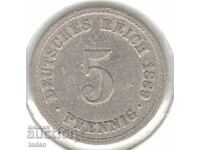 Germany 5 Pfennig 1889 A KM# 3 Wilhelm I type 1 large shield