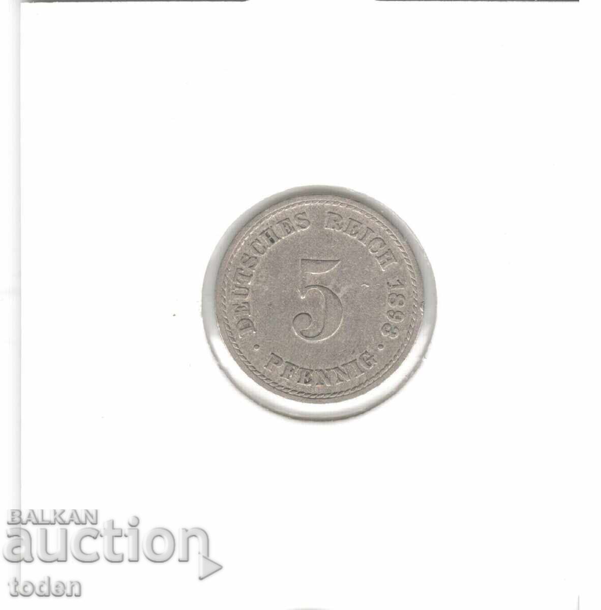 Аукцион Germany-5 Pfennig-1893 A-KM# 11-Wilhelm II-t. 2-small shield