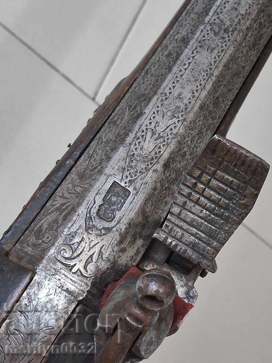 Османски тромбон гравюри и набивки сребро  нач на 19в - 7
