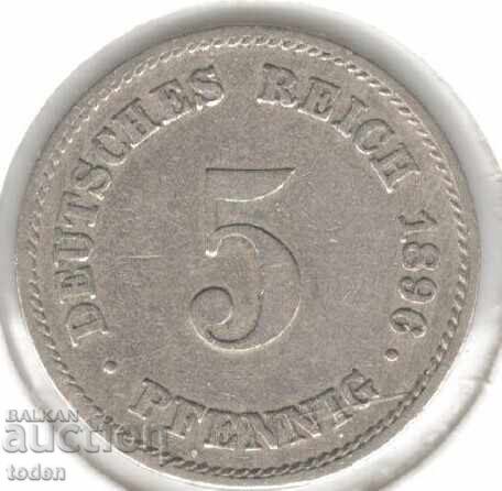 Germany - 5 Pfennig - 1896 E - KM# 11 - Wilhelm II - Type 2 - Small Shield
