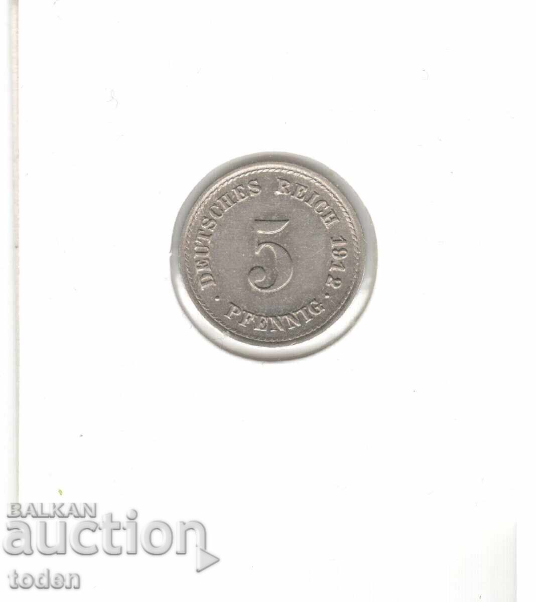Auction  Germany 5 Pfennig 1912 Fine - KM# 11 - Wilhelm II - Type 2 - Small Shield