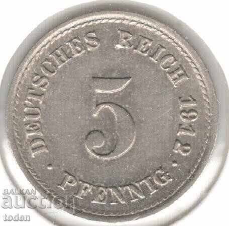 Germany 5 Pfennig 1912 Fine - KM# 11 - Wilhelm II - Type 2 - Small Shield