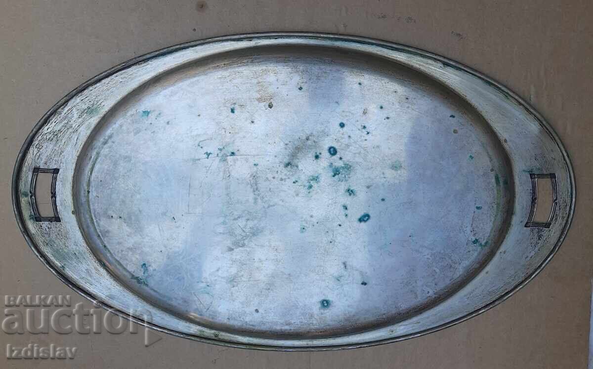 Старинен месингов посребрен поднос Арт Деко - 5 Старинен месингов посребрен поднос Арт Деко - 5