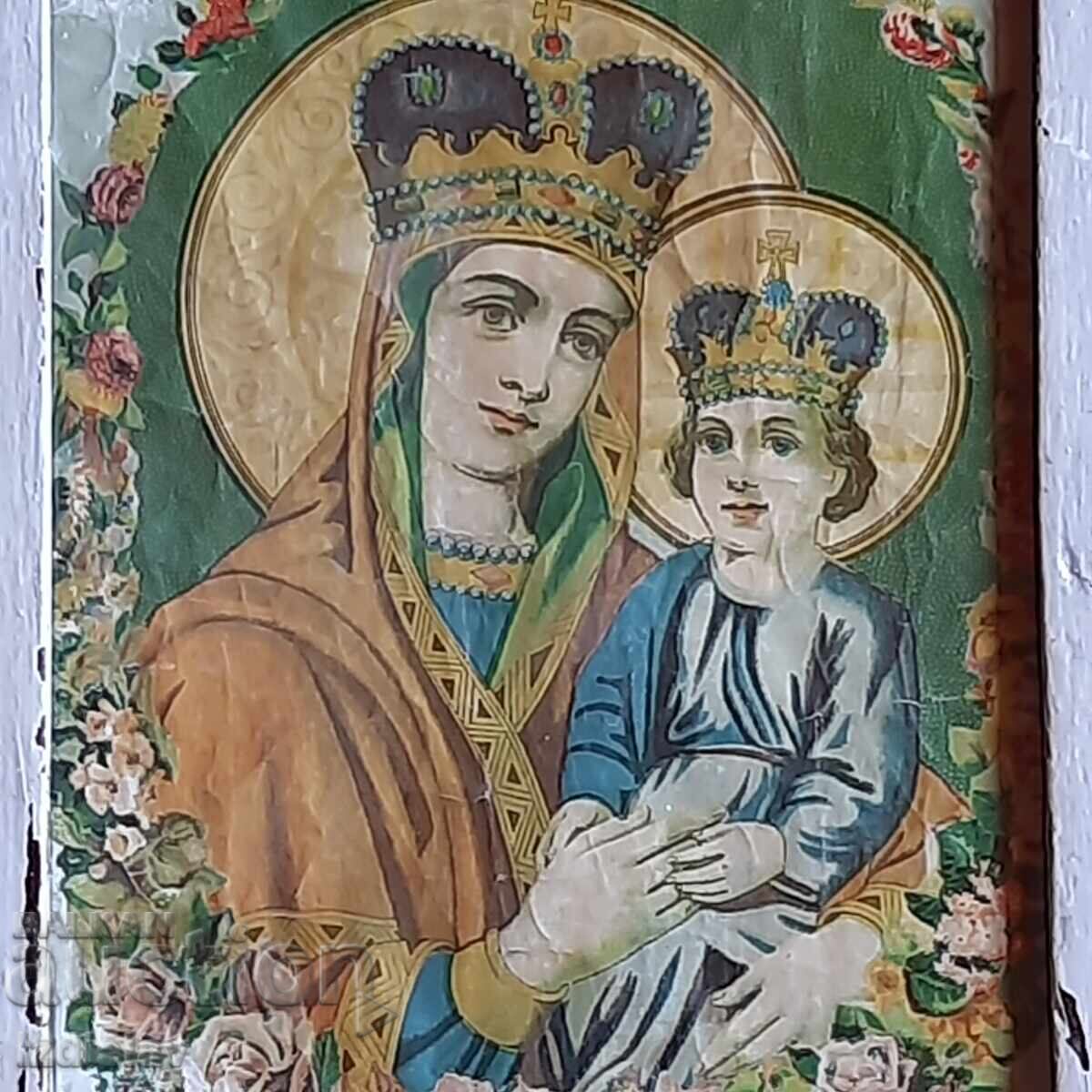 Παλιά οικιακή εικόνα της Παναγίας, χρωμολιθογραφία - 5