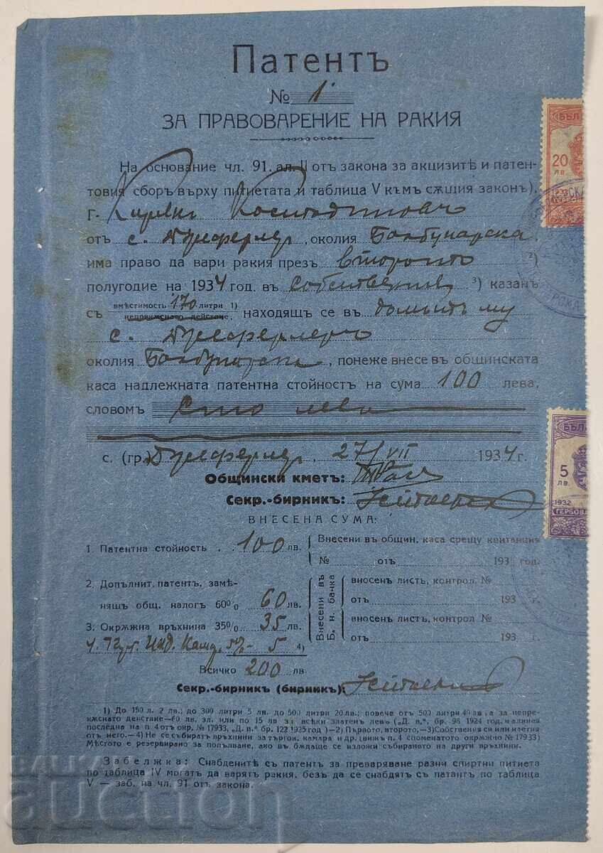 1934 ΔΙΠΛΩΜΑ ΕΥΡΕΣΙΤΕΧΝΙΑΣ ΓΙΑ ΠΑΡΑΓΩΓΗ ΤΣΙΠΟΥΡΟΥ ΑΔΕΙΑ