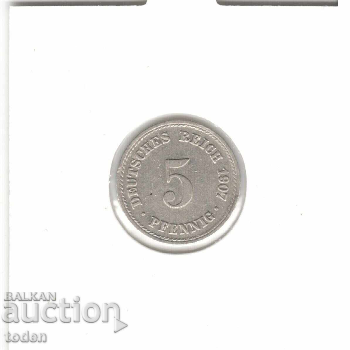 Licitație Germania - 5 Pfennig - 1907 A - KM# 11 - Wilhelm II - t. 2 - scut mic