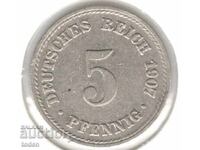 Germania - 5 Pfennig - 1907 A - KM# 11 - Wilhelm II - t. 2 - scut mic