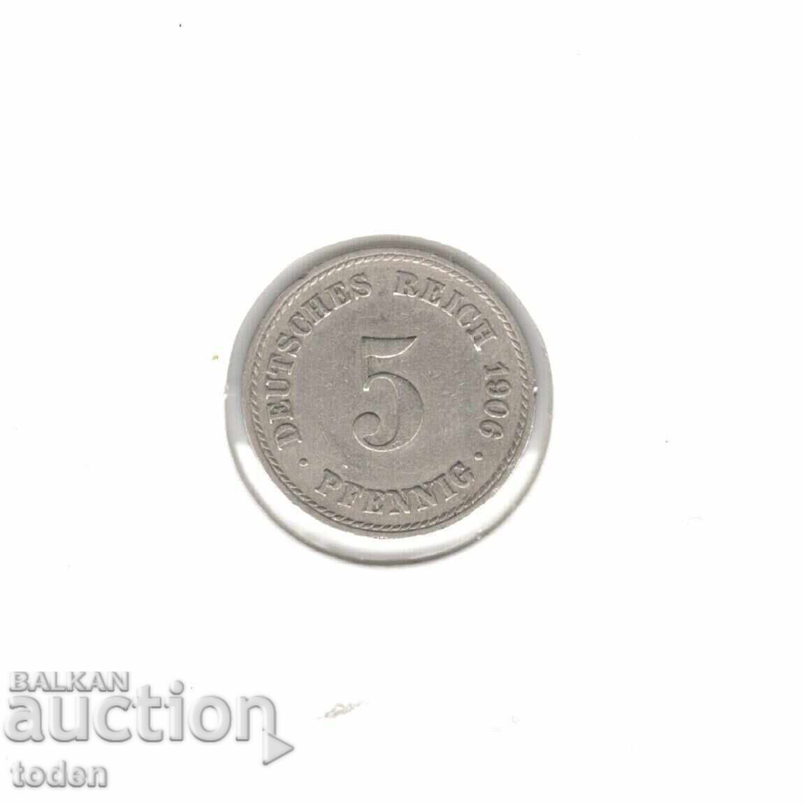 Auction Germany 5 Pfennig 1906 A - KM# 11 - Wilhelm II - Type 2 - Small Shield Auction Germany 5 Pfennig 1906 A - KM# 11 - Wilhelm II - Type 2 - Small Shield