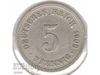 Germany 5 Pfennig 1906 A - KM# 11 - Wilhelm II - Type 2 - Small Shield