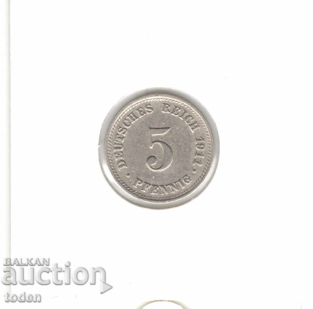 Аукцион Germany-5 Pfennig-1911 D-KM# 11-Wilhelm II-t. 2-small shield