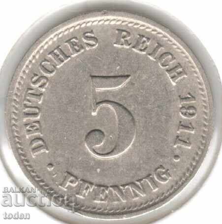 Germany-5 Pfennig-1911 D-KM# 11-Wilhelm II-t. 2-small shield