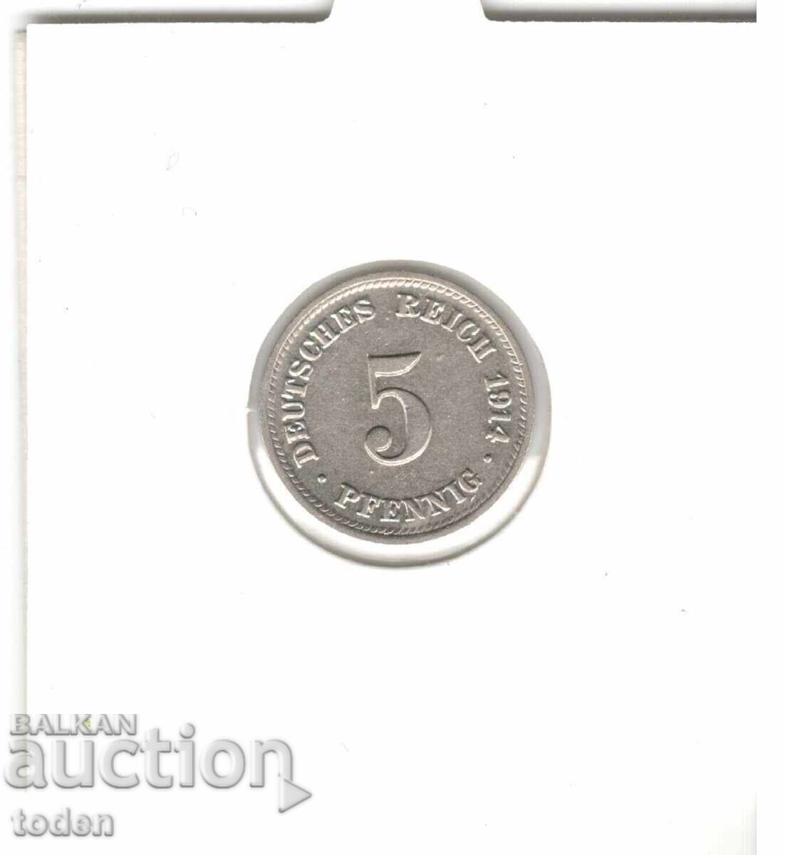 Licitație Germania - 5 Pfennig - 1914 D - KM# 11 - Wilhelm II - t. 2 - scut mic