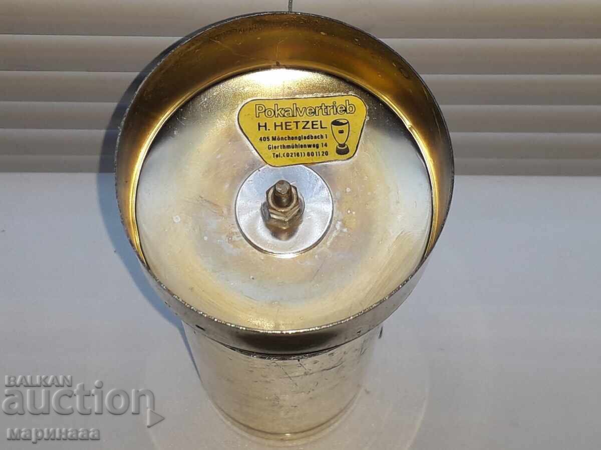 CUPSĂ VECHE DE PREMIU. ALAMĂ ARGINTATĂ, CRISTAL - 5