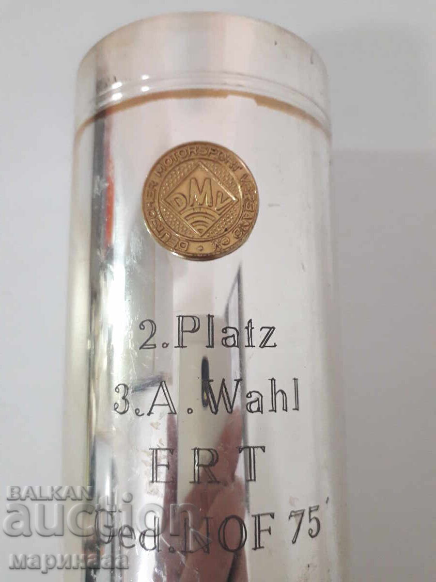 CUPSĂ VECHE DE PREMIU. ALAMĂ ARGINTATĂ, CRISTAL - 6