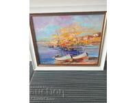 Bulgarian oil painting on canvas / Dimitar Genev / seascape