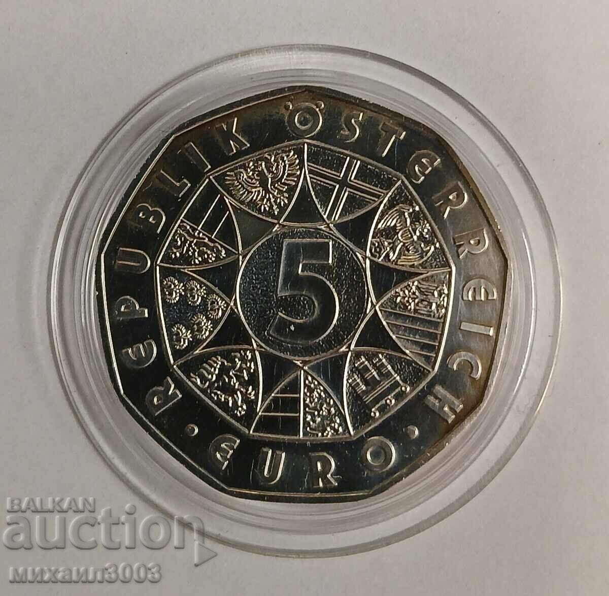 Austria 5 euro 2007 argint proba 925/1000 10 grame cu preț € 40.39 | 79.00 BGN