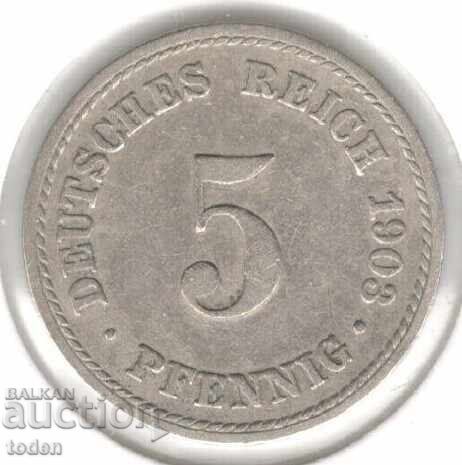 Germany 5 Pfennig 1903 Fine - KM# 11 - Wilhelm II - Type 2 - Small Shield