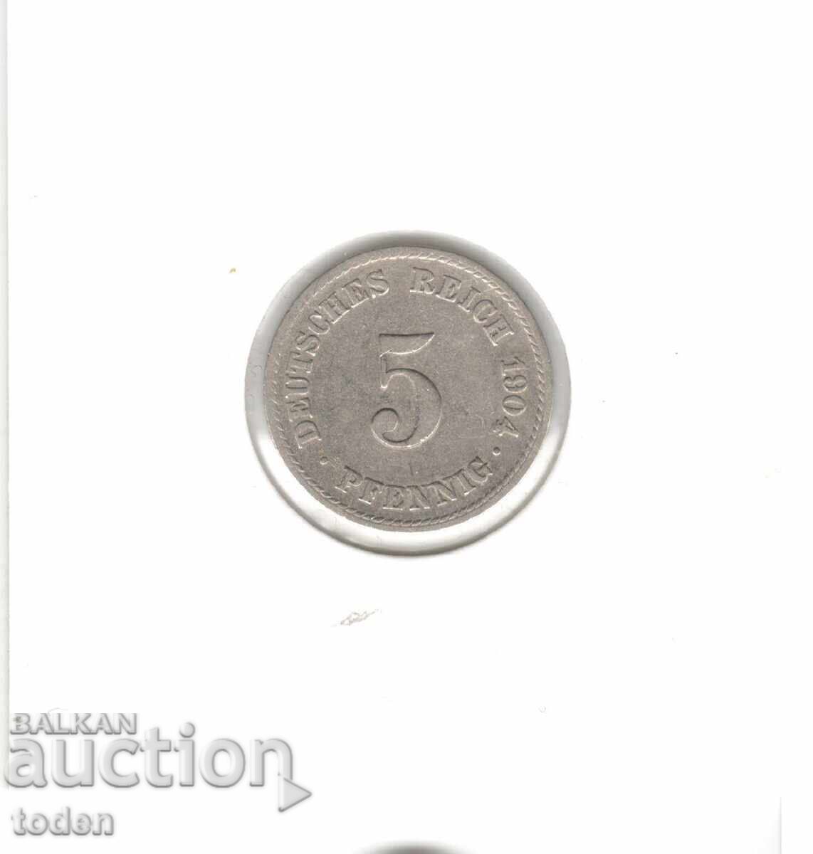 Auction  Germany 5 Pfennig 1904 F - KM# 11 - Wilhelm II - Type 2 - Small Shield