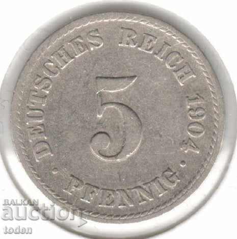 Germany 5 Pfennig 1904 F - KM# 11 - Wilhelm II - Type 2 - Small Shield