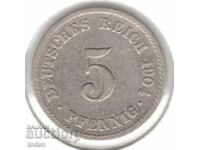 Germania - 5 Pfennig - 1904 F - KM# 11 - Wilhelm II - t. 2 - scut mic
