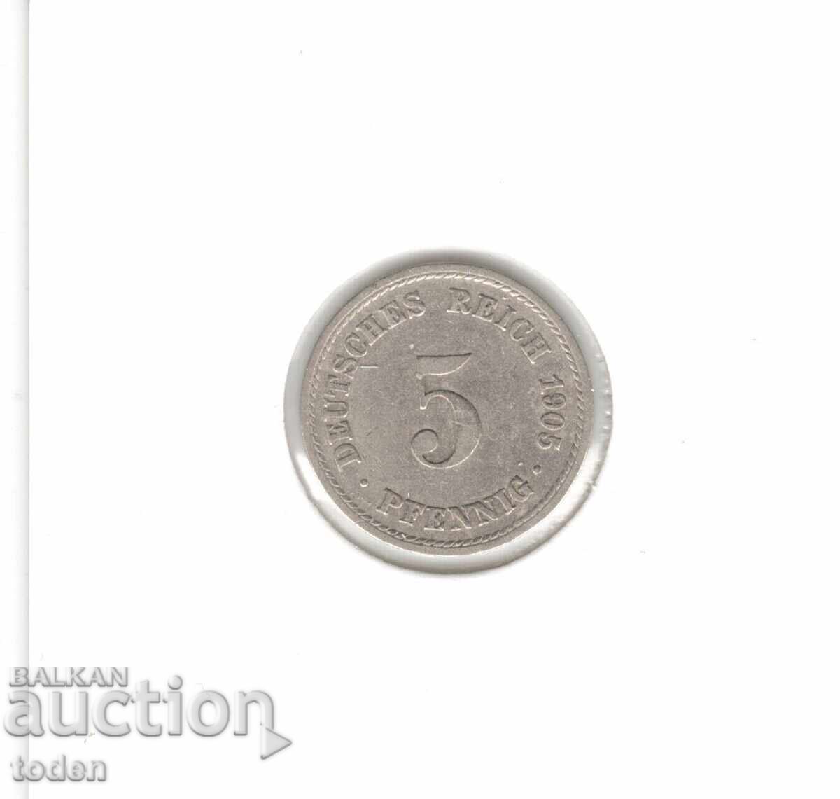Auction  Germany 5 Pfennig 1905 A - KM# 11 - Wilhelm II - Type 2 - Small Shield