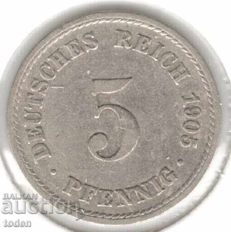 Germany 5 Pfennig 1905 A - KM# 11 - Wilhelm II - Type 2 - Small Shield