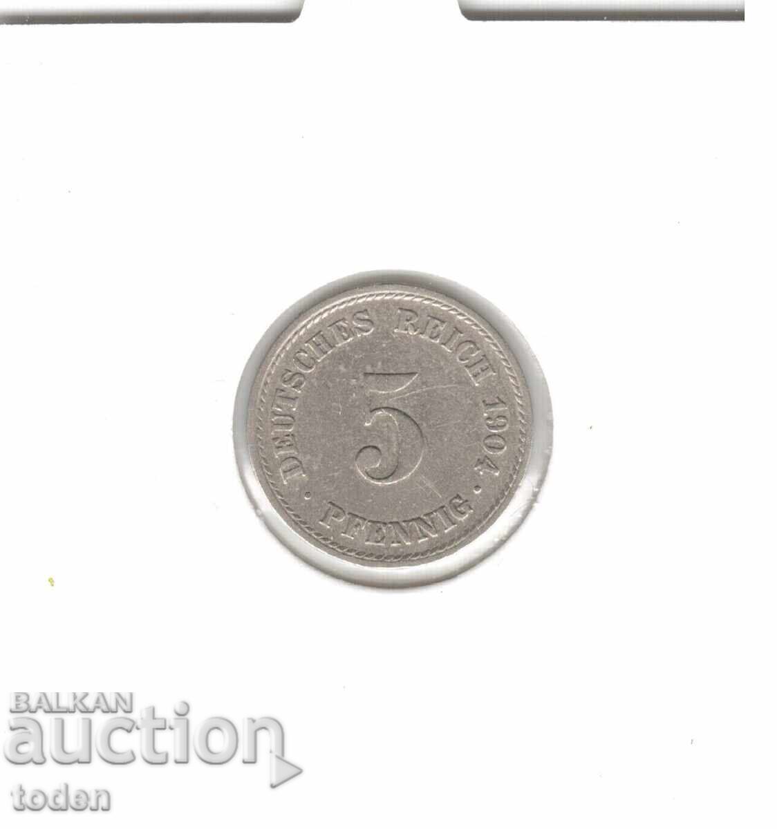 Auction Germany 5 Pfennig 1904 F - KM# 11 - Wilhelm II - Type 2 - Small Shield Auction Germany 5 Pfennig 1904 F - KM# 11 - Wilhelm II - Type 2 - Small Shield