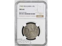 10 Leva 1943 MS 64 NGC