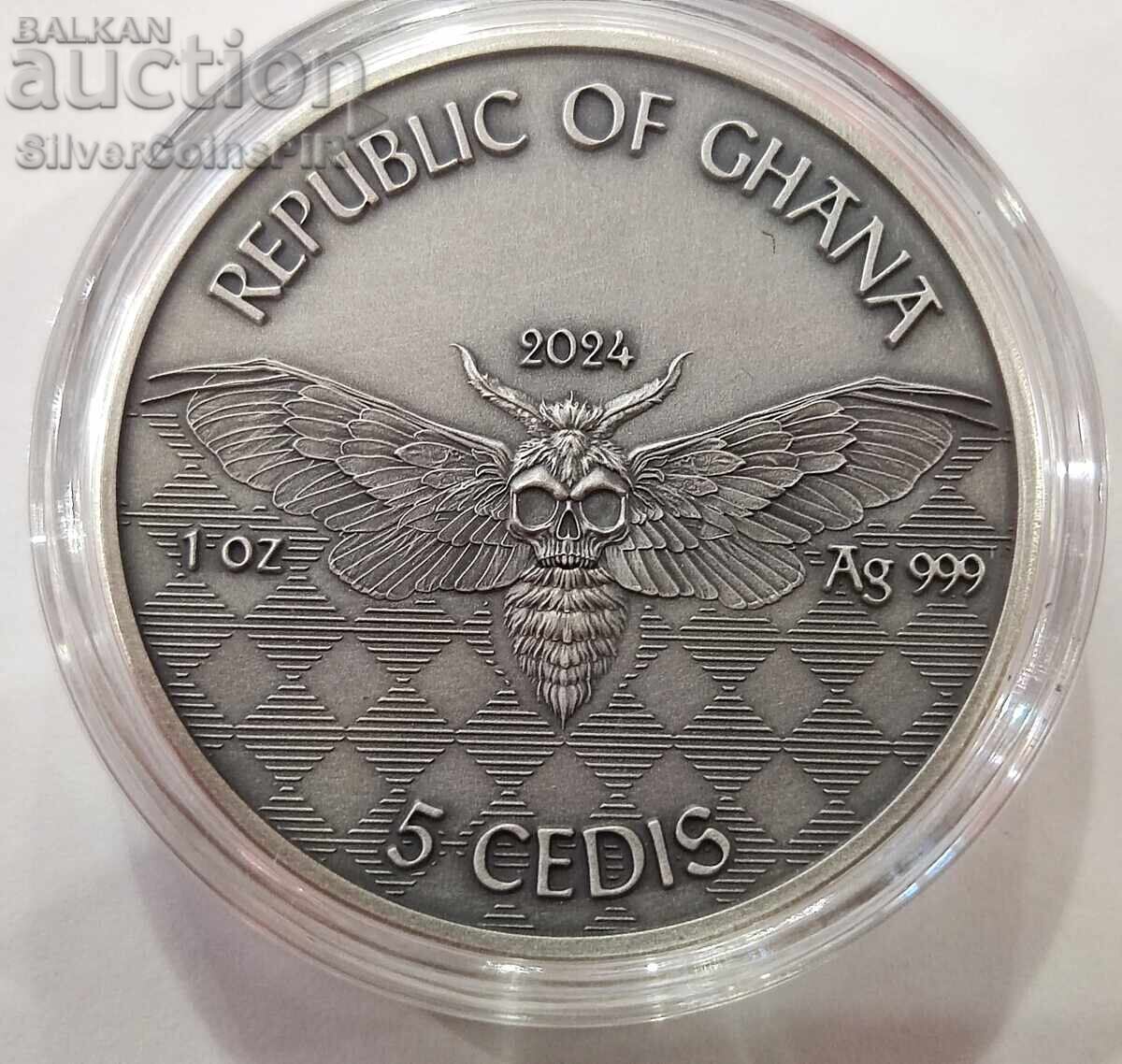 Silver 1 Oz Motorist Memento Mori 2024 Ghana 5 Cedis - 5 Silver 1 Oz Motorist Memento Mori 2024 Ghana 5 Cedis - 5