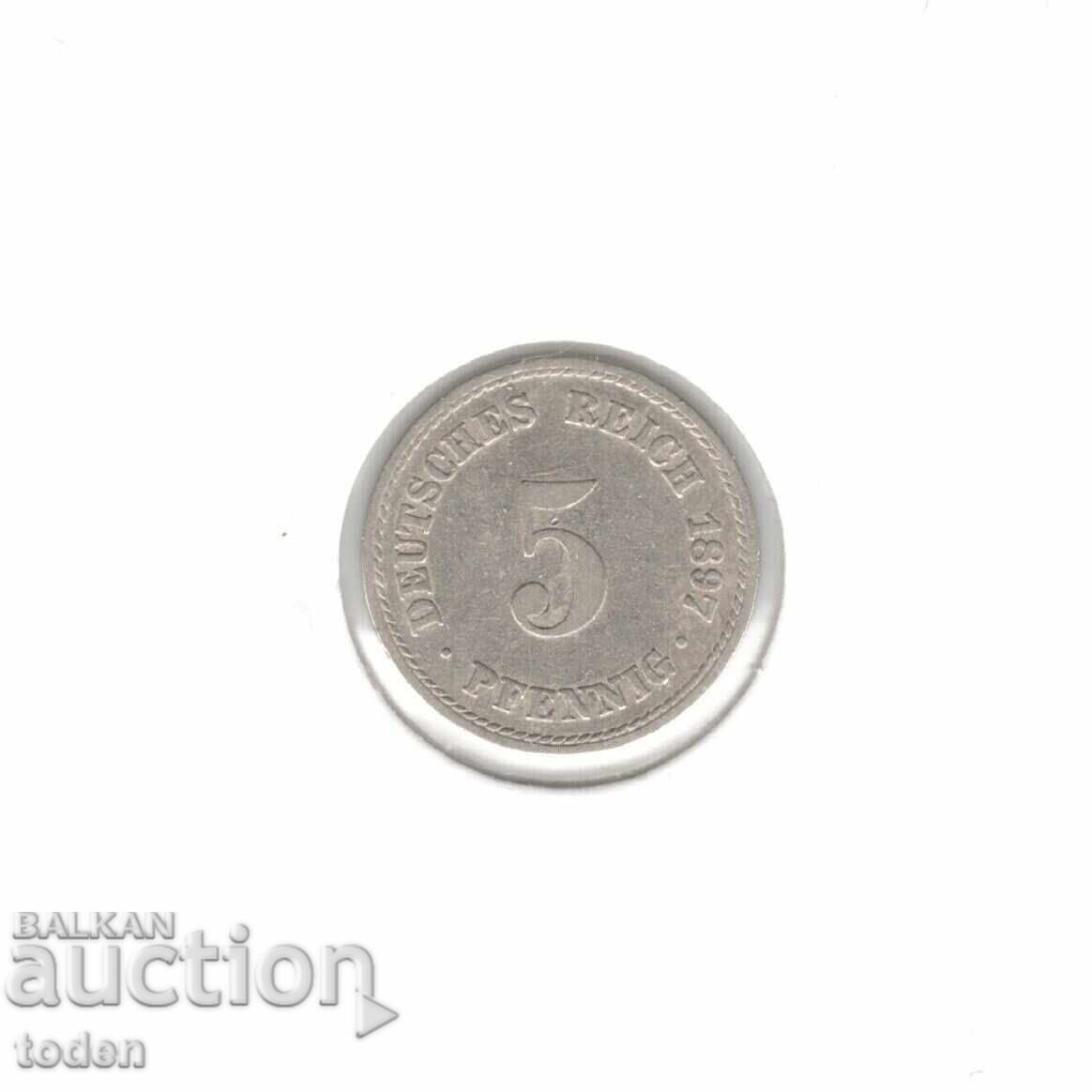 Аукцион Germany-5 Pfennig-1897 A-KM# 11-Wilhelm II-t. 2-small shield