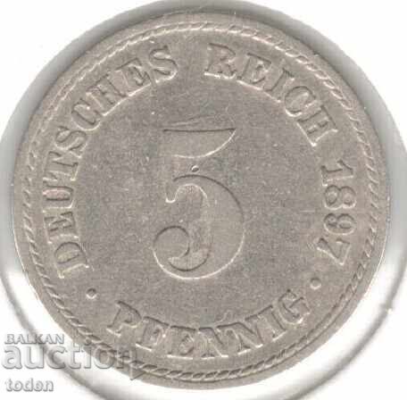 Germany-5 Pfennig-1897 A-KM# 11-Wilhelm II-t. 2-small shield