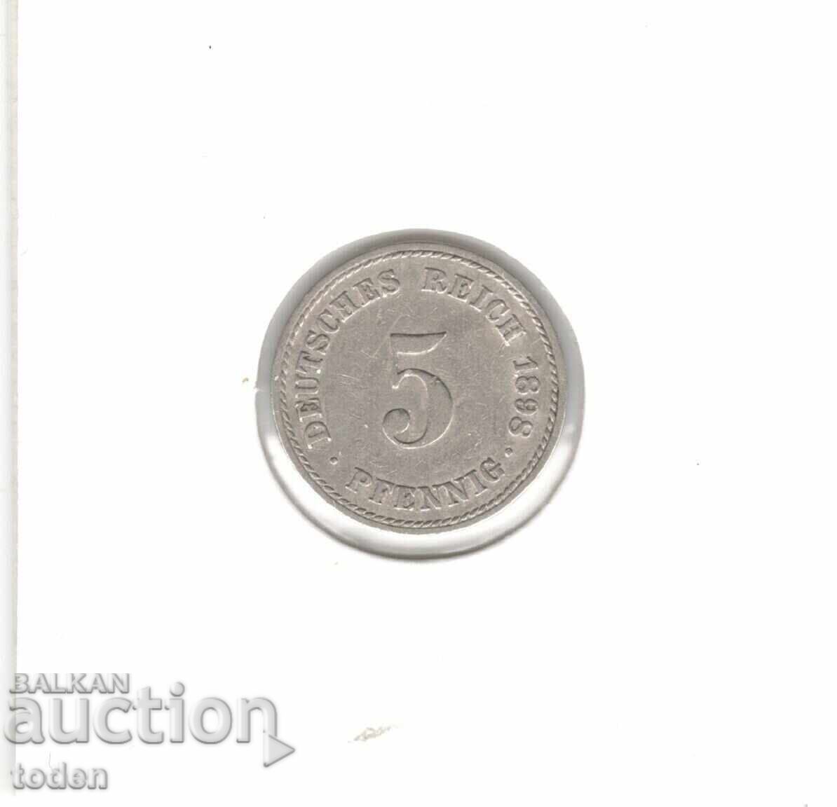 Аукцион Germany-5 Pfennig-1898 A-KM# 11-Wilhelm II-t. 2-small shield