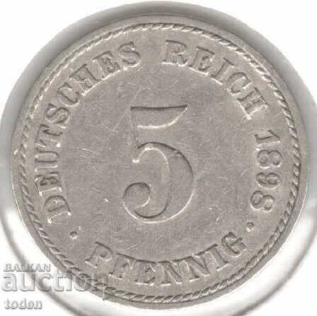 Germany-5 Pfennig-1898 A-KM# 11-Wilhelm II-t. 2-small shield