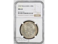 100 Leva 1937 MS 63 NGC