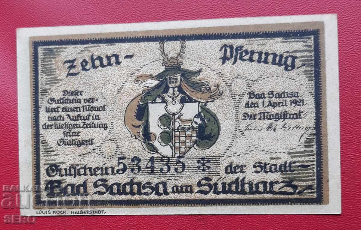 Banknote - Germany - Saxony - Bad Zax - 10 Pfennig 1921 with price 2.00 BGN | € 1.02