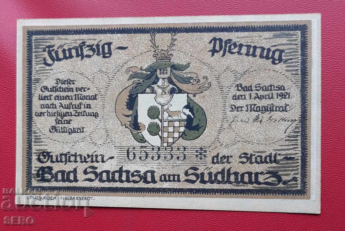 Τραπεζογραμμάτιο-Γερμανία-Σαξονία-Μπαντ Ζάξα-50 πφένιγκ 1921 με τιμή 2.00 BGN | € 1.02 Τραπεζογραμμάτιο-Γερμανία-Σαξονία-Μπαντ Ζάξα-50 πφένιγκ 1921 με τιμή 2.00 BGN | € 1.02