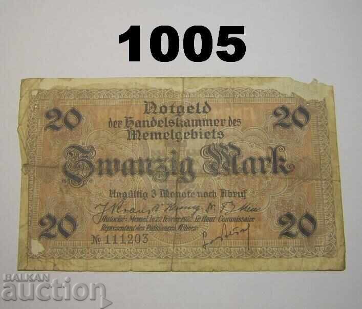 Μεμελ 20 μάρκα 1922 Γερμανία Notgeld Μεμελ 20 μάρκα 1922 Γερμανία Notgeld